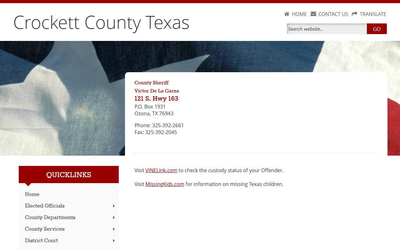 Crockett County inmate records sheriff page with jail contact