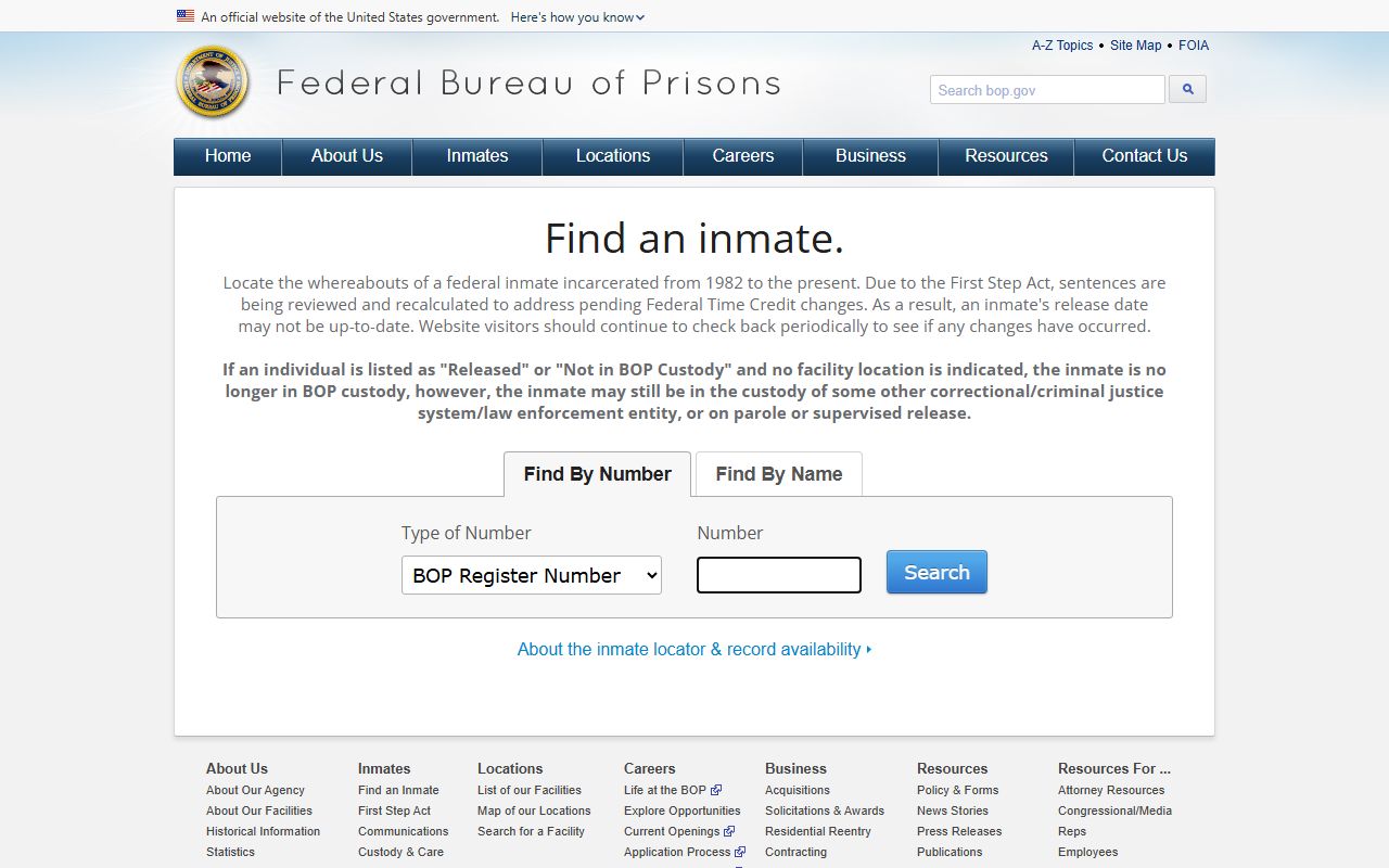 Crockett County inmate records federal BOP locator fallback